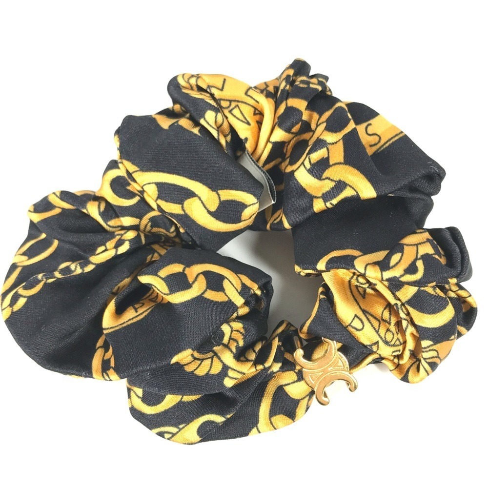 CELINE Triomphe Chain Hair Accessory, Silk Scrunchie, Women's, Black - Picture 1 of 7